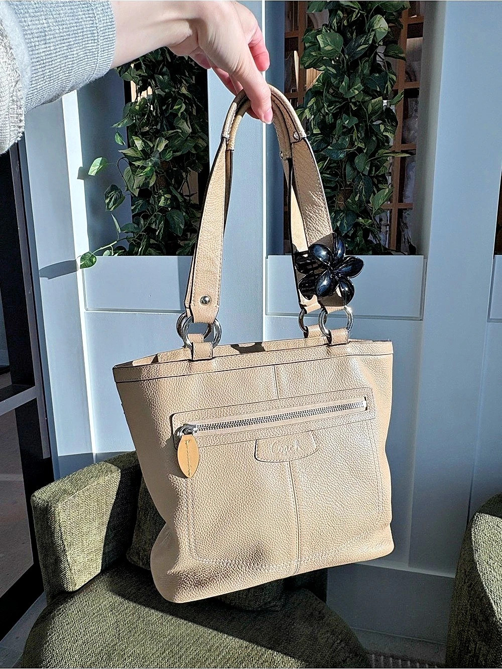 Coach Soho Pebbled Leather Tote Beige & Brown